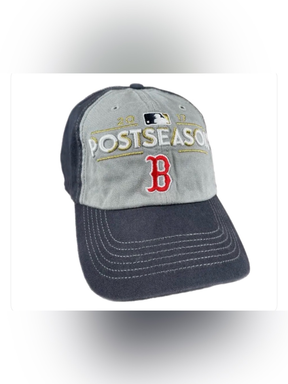 MLB Vintage 2017 postseason Boston Red 'B' Two-Tone Gray and Navy Postseason Cap
